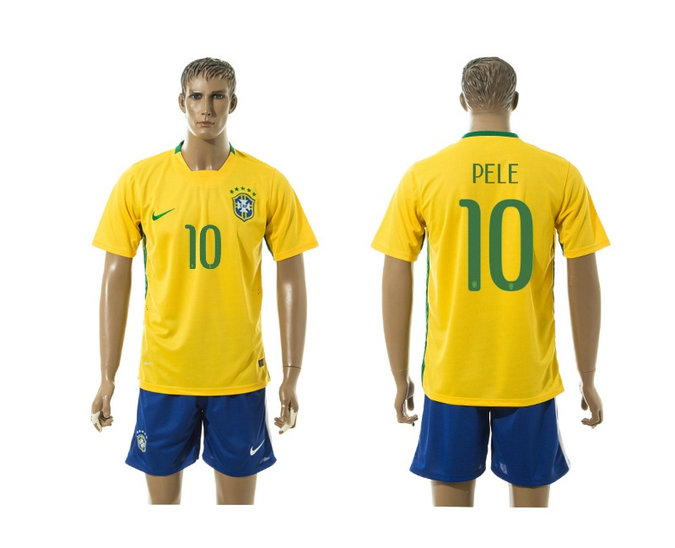 2015-2016 Brazil Soccer Jersey Uniform Short Sleeves Yellow #10 PELE