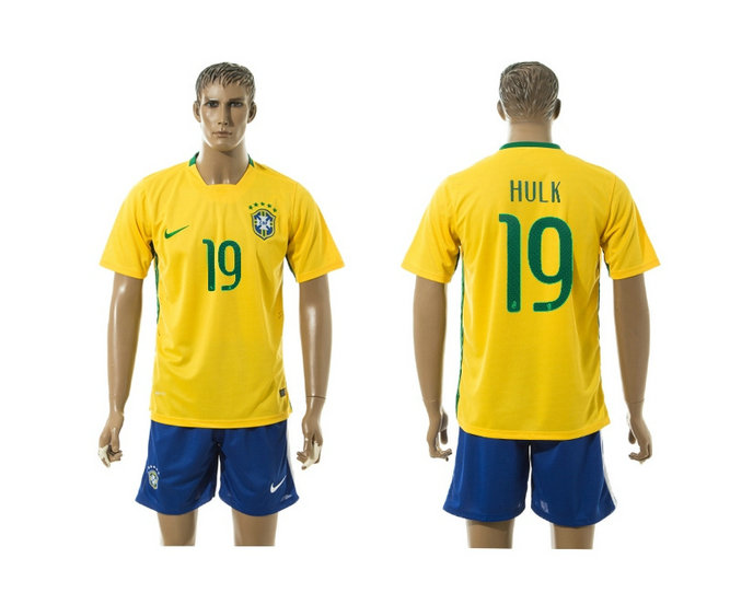 2015-2016 Brazil Soccer Jersey Uniform Short Sleeves Yellow #19 HULK