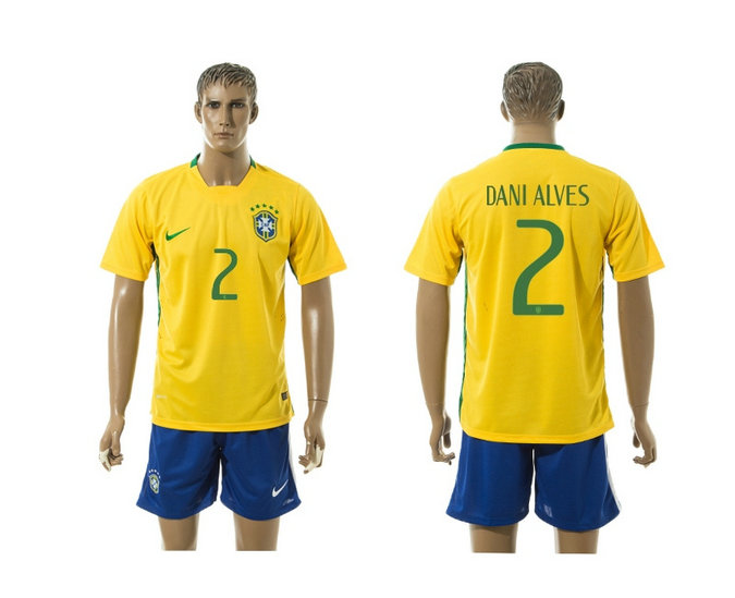 2015-2016 Brazil Soccer Jersey Uniform Short Sleeves Yellow #2 DANI ALVES