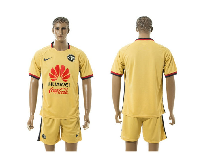 2015-2016 Club America Soccer Jersey Uniform Yellow Short Sleeves