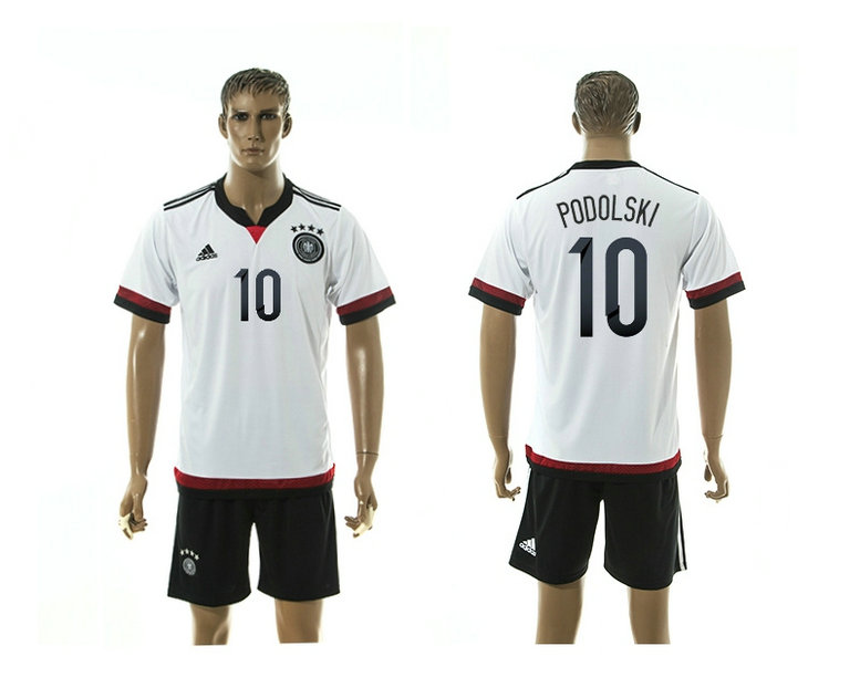 2015-2016 Germany Soccer Jersey Uniform Short Sleeves HOME White #10 PODOLSKI