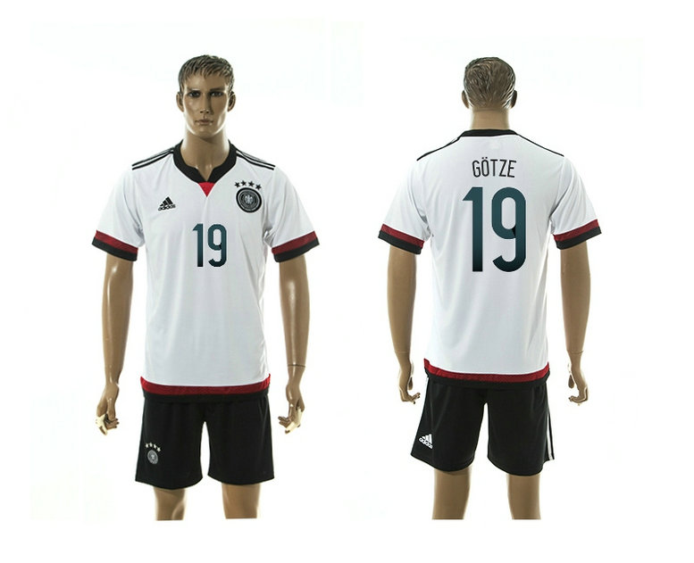 2015-2016 Germany Soccer Jersey Uniform Short Sleeves HOME White #19 GOTZE