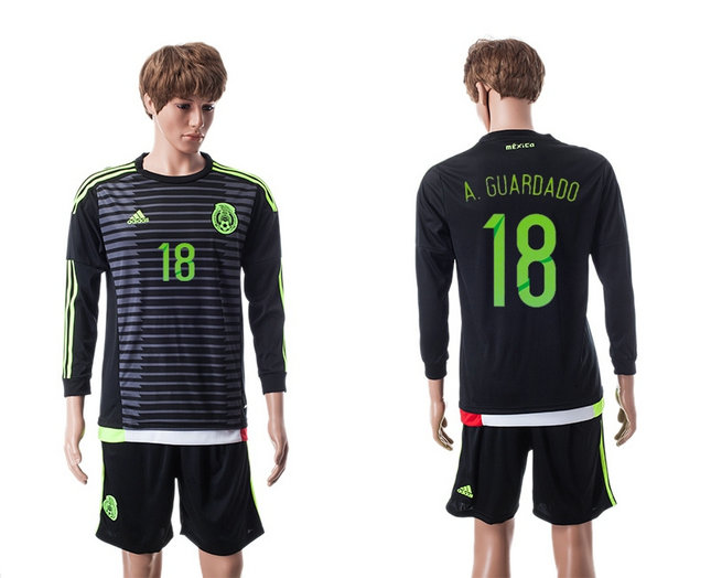 2015-2016 Mexico Soccer Jersey Uniform Home Black Long Sleeves #18 A.GUARDADO