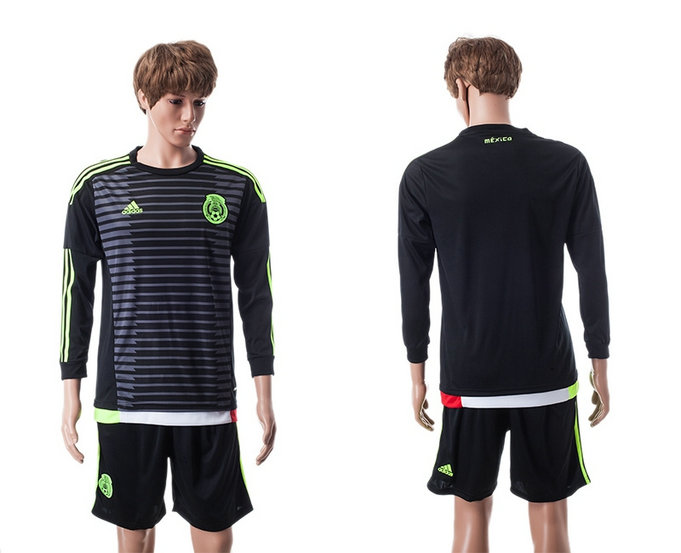 2015-2016 Mexico Soccer Jersey Uniform Home Black Long Sleeves
