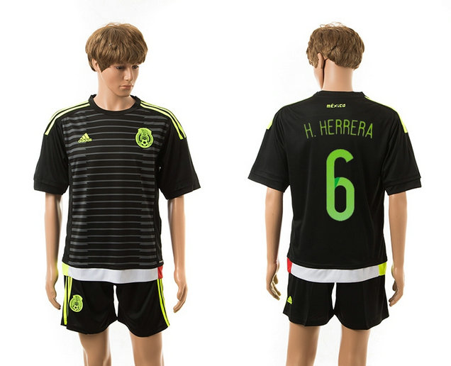 2015-2016 Mexico Soccer Jersey Uniform Home Black Short Sleeves #6 H.HERRERA