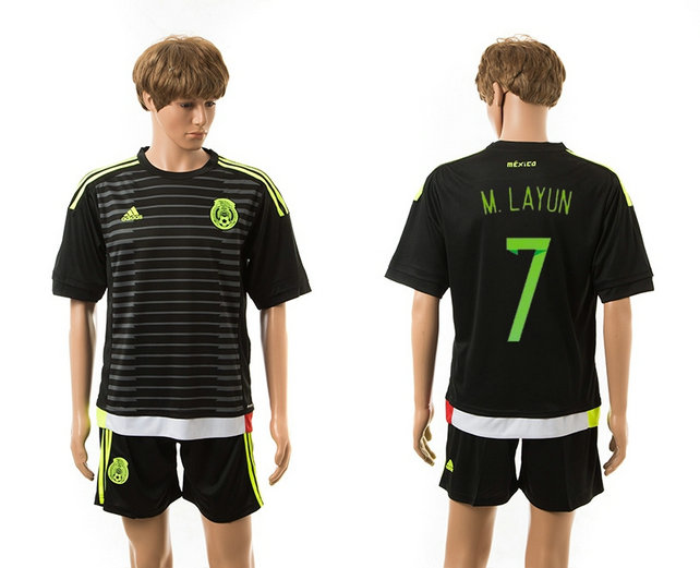 2015-2016 Mexico Soccer Jersey Uniform Home Black Short Sleeves #7 M.LAYUN