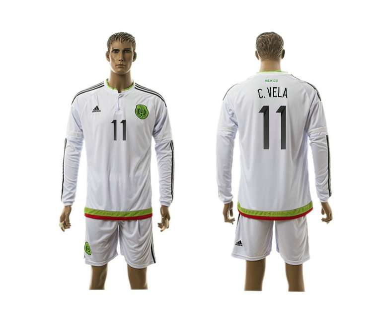 2015-2016 Mexico Soccer Jersey Uniform White Away Long Sleeves #1 C.VELA