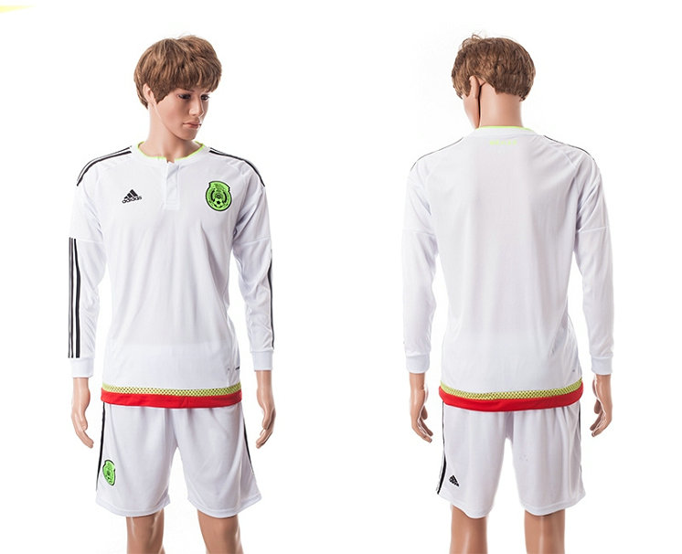 2015-2016 Mexico Soccer Jersey Uniform White Away Long Sleeves Blank