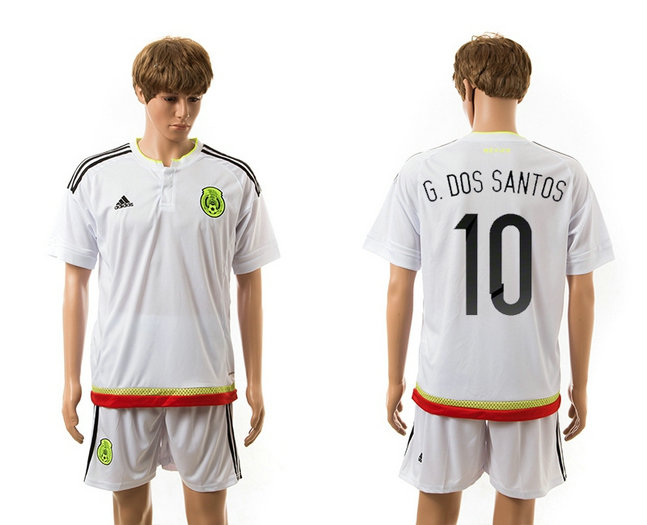 2015-2016 Mexico Soccer Jersey Uniform White Away Short Sleeves #10 G.DOS SANTOS