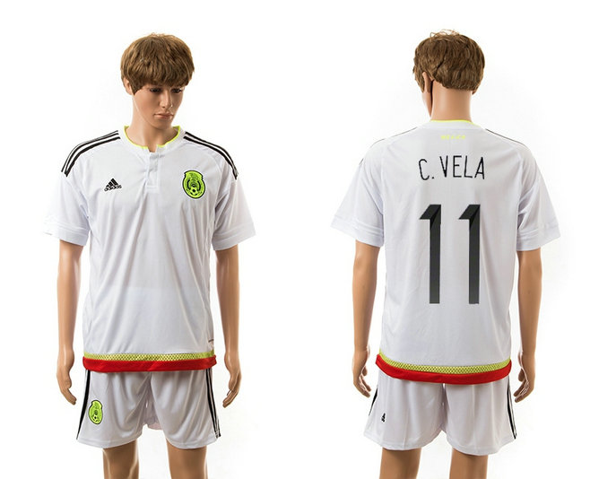 2015-2016 Mexico Soccer Jersey Uniform White Away Short Sleeves #11 C.VELA