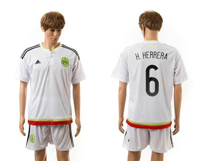 2015-2016 Mexico Soccer Jersey Uniform White Away Short Sleeves #6 H.HERRERA