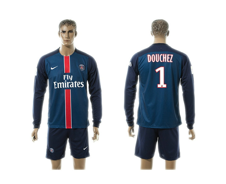 2015-2016 PSG Jersey Blue Soccer Uniform Long Sleeves #1 DOUCHEZ