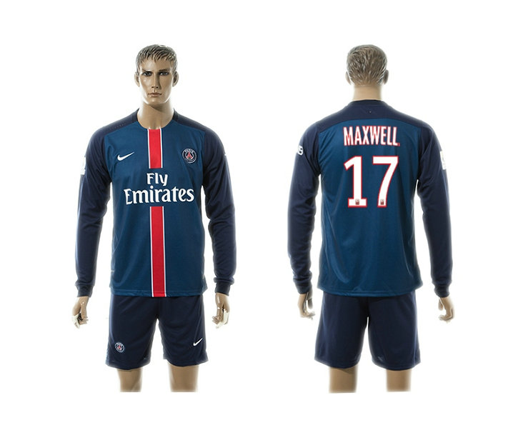 2015-2016 PSG Jersey Blue Soccer Uniform Long Sleeves #17 MAXWELL