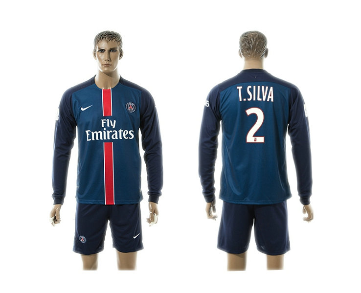 2015-2016 PSG Jersey Blue Soccer Uniform Long Sleeves #2 T.SILVA