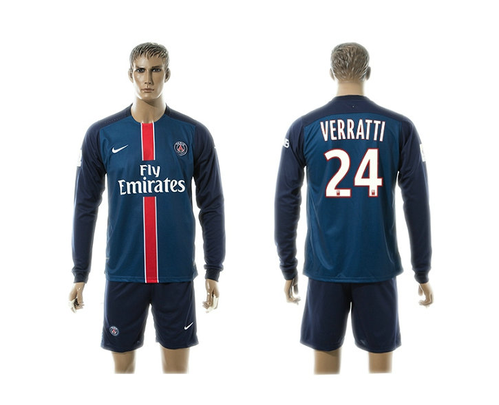 2015-2016 PSG Jersey Blue Soccer Uniform Long Sleeves #24 VERRATTI