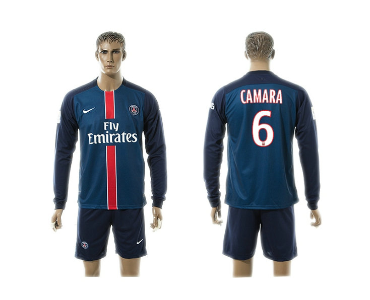 2015-2016 PSG Jersey Blue Soccer Uniform Long Sleeves #6 CAMARA