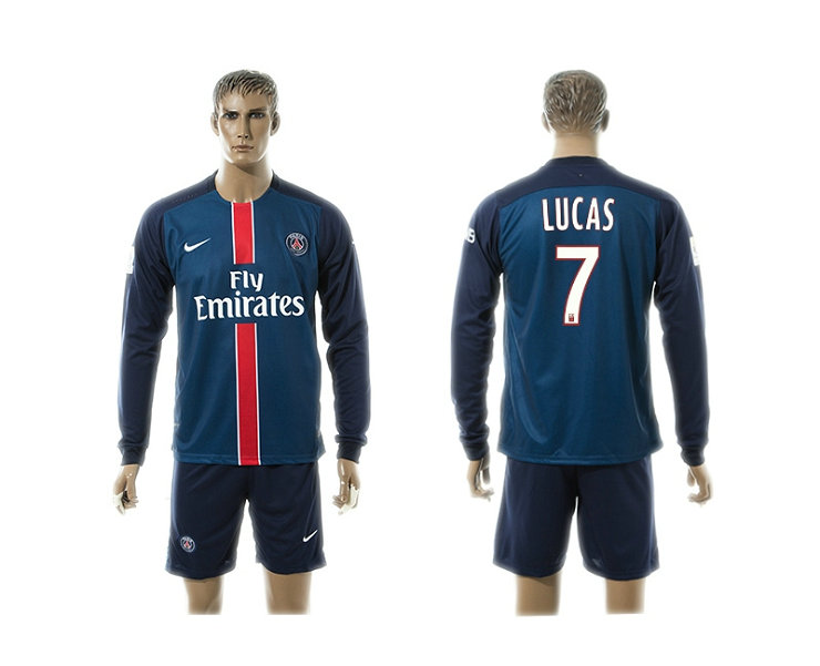 2015-2016 PSG Jersey Blue Soccer Uniform Long Sleeves #7 LUCAS