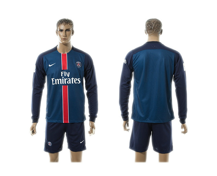 2015-2016 PSG Jersey Blue Soccer Uniform Long Sleeves