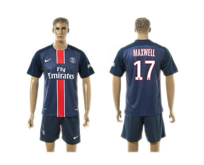 2015-2016 PSG Jersey Blue Soccer Uniform Short Sleeves #17 MAXWELL