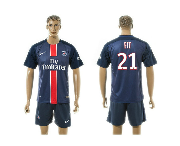 2015-2016 PSG Jersey Blue Soccer Uniform Short Sleeves #21 FIT