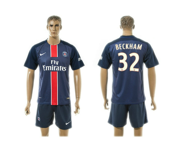 2015-2016 PSG Jersey Blue Soccer Uniform Short Sleeves #32 BECKHAM