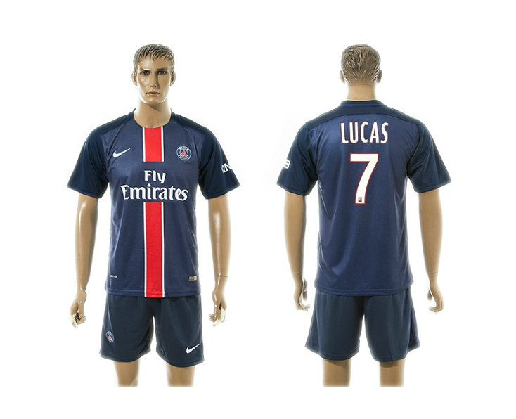 2015-2016 PSG Jersey Blue Soccer Uniform Short Sleeves #7 LUCAS