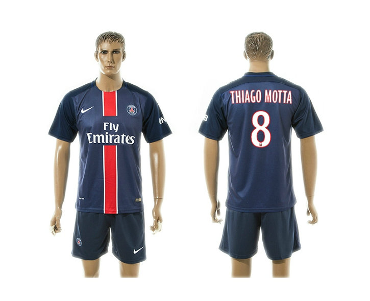 2015-2016 PSG Jersey Blue Soccer Uniform Short Sleeves #8 THIAGO MOTTA