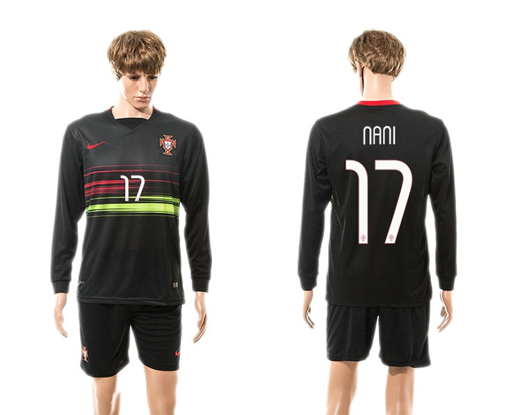 2015-2016 Portugal Soccer Jersey Uniform Black Away Long Sleeves #17 NANI