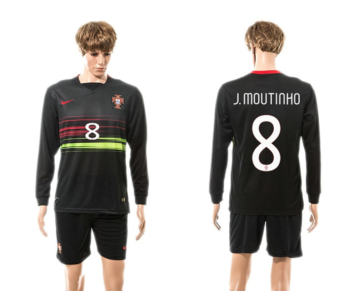 2015-2016 Portugal Soccer Jersey Uniform Black Away Long Sleeves #8 J.MOUTINHO