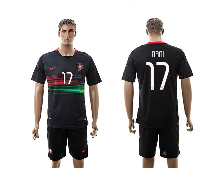 2015-2016 Portugal Soccer Jersey Uniform Black Away Short Sleeves #17 NANI