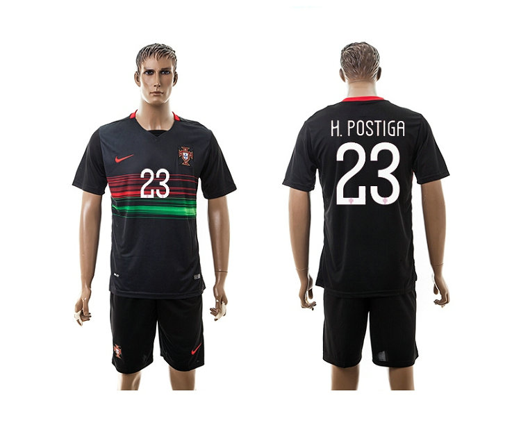 2015-2016 Portugal Soccer Jersey Uniform Black Away Short Sleeves #23 H.POSTIGA