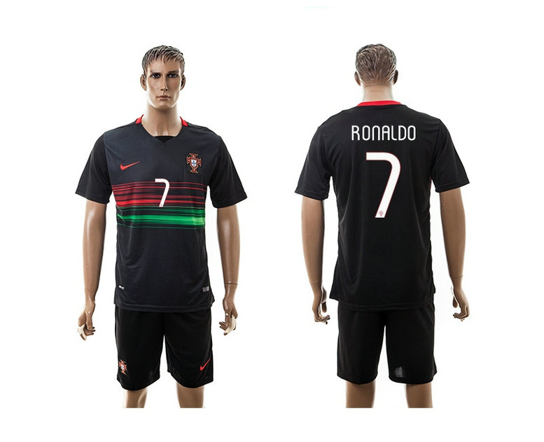 2015-2016 Portugal Soccer Jersey Uniform Black Away Short Sleeves #7 RONALDO