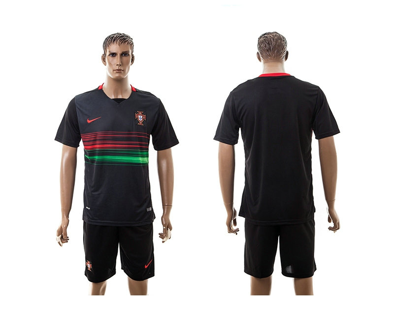 2015-2016 Portugal Soccer Jersey Uniform Black Away Short Sleeves Blank