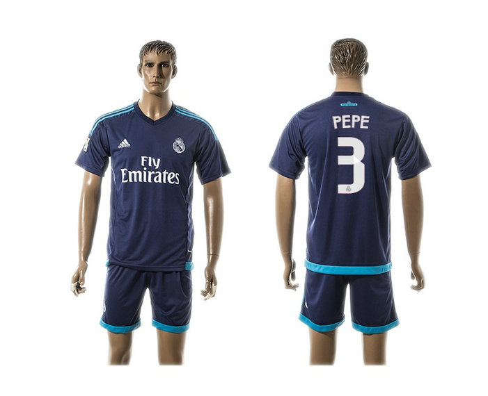 2015-2016 Real Madrid Scccer Uniform Short Sleeves Jersey Away #3 PEPE