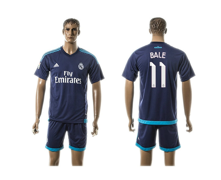2015-2016 Real Madrid Scccer Uniform Short Sleeves Jersey Away Blue #11 BALE