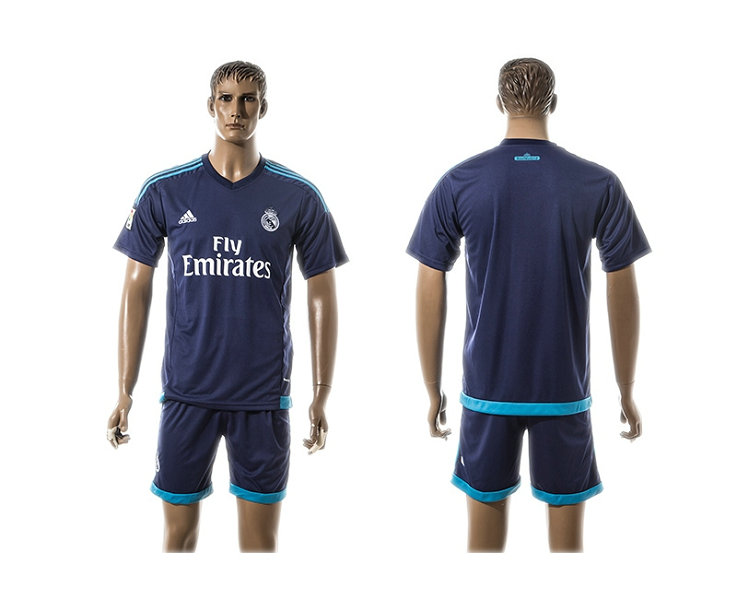 2015-2016 Real Madrid Scccer Uniform Short Sleeves Jersey Away Blue