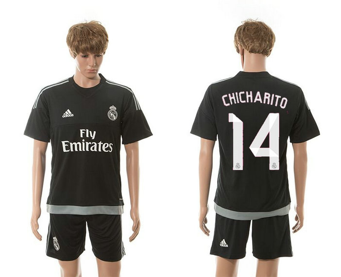 2015-2016 Real Madrid Scccer Uniform Short Sleeves Jersey Black #14 CHICHARITO