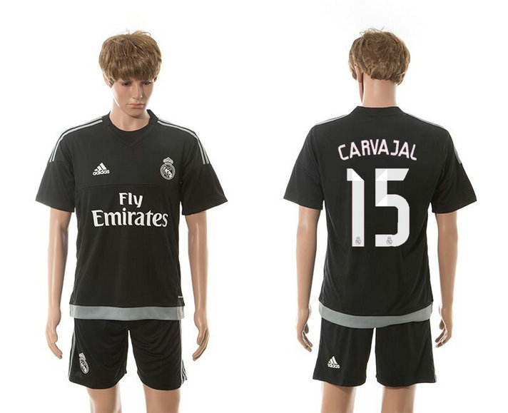 2015-2016 Real Madrid Scccer Uniform Short Sleeves Jersey Black #15 CARVAJAL
