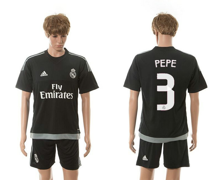 2015-2016 Real Madrid Scccer Uniform Short Sleeves Jersey Black #3 PEPE