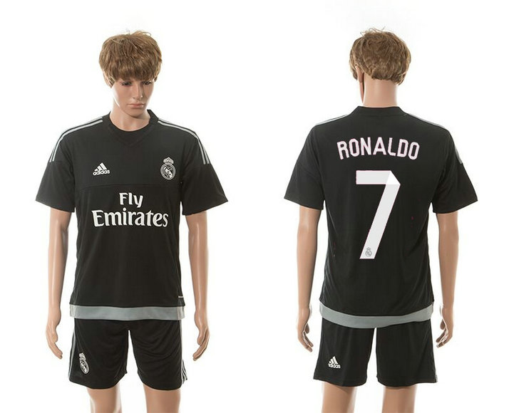 2015-2016 Real Madrid Scccer Uniform Short Sleeves Jersey Black #7 RONALDO