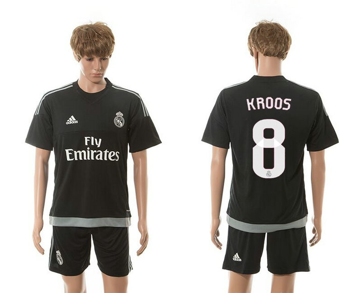 2015-2016 Real Madrid Scccer Uniform Short Sleeves Jersey Black #8 KROOS