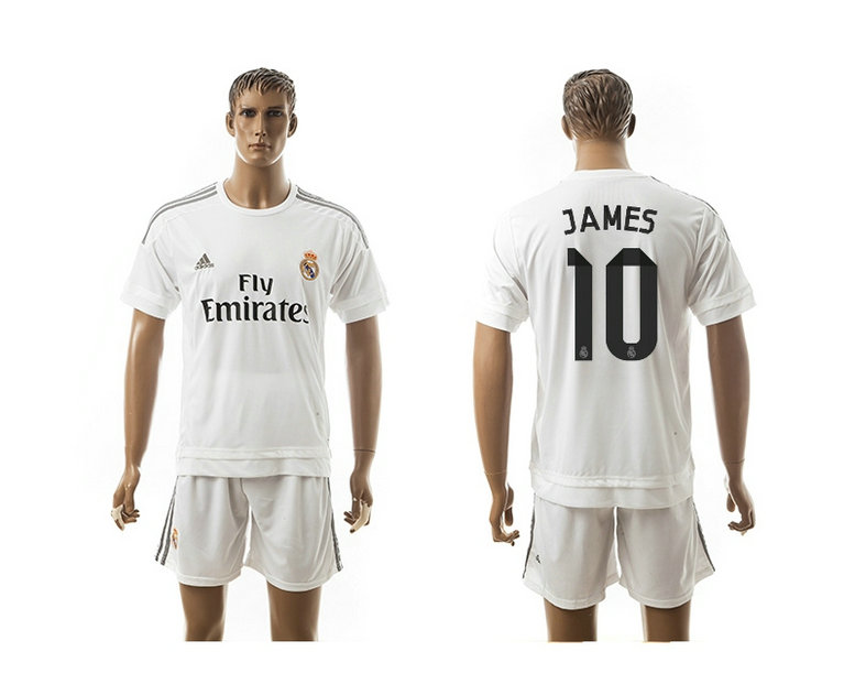 2015-2016 Real Madrid Scccer Uniform Short Sleeves Jersey Home White #10 JAMES