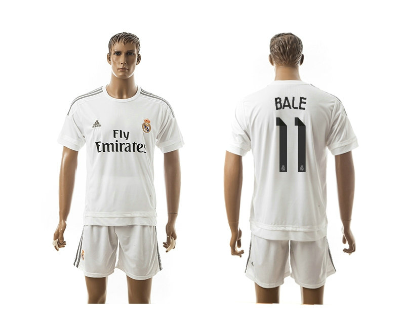 2015-2016 Real Madrid Scccer Uniform Short Sleeves Jersey Home White #11 BALE