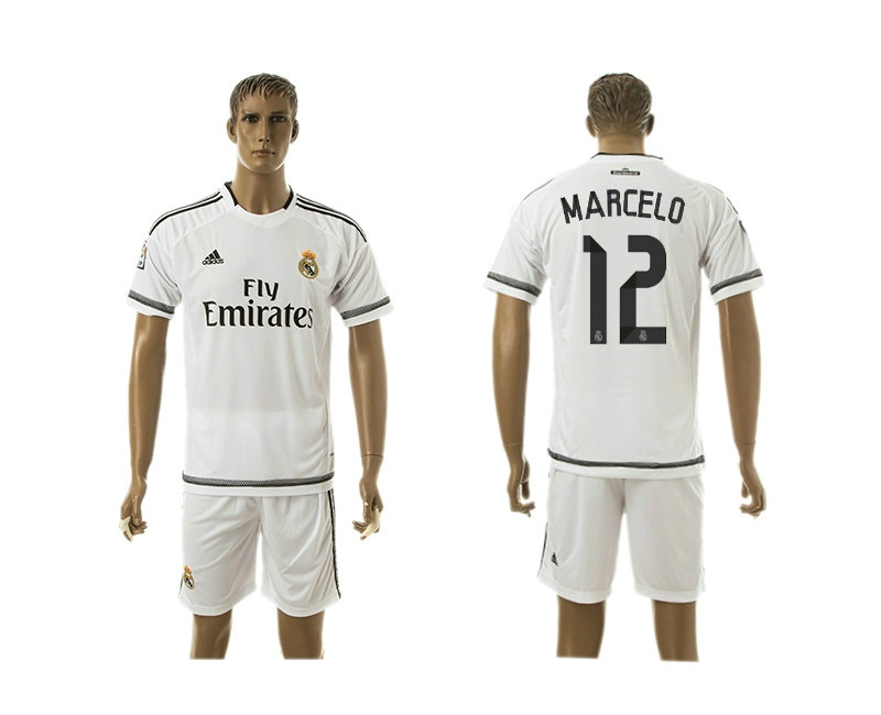 2015-2016 Real Madrid Scccer Uniform Short Sleeves Jersey Home White #12 MARCELO