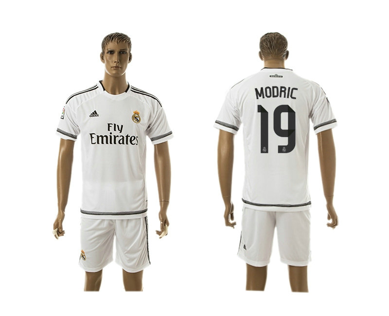 2015-2016 Real Madrid Scccer Uniform Short Sleeves Jersey Home White #19 MODRIC