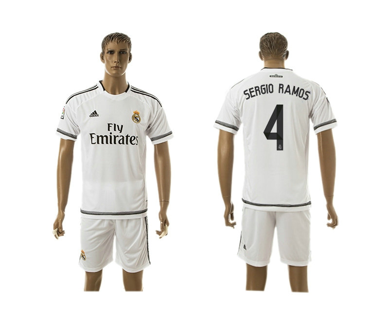 2015-2016 Real Madrid Scccer Uniform Short Sleeves Jersey Home White #4 SERGIO RAMOS