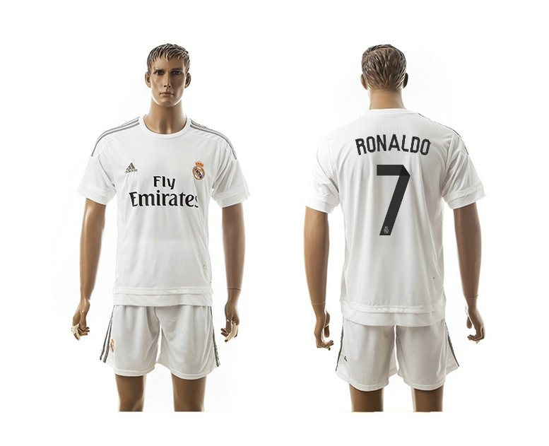 2015-2016 Real Madrid Scccer Uniform Short Sleeves Jersey Home White #7 RONALDO
