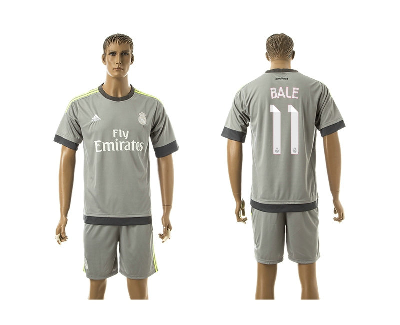 2015-2016 Real Madrid Scccer Uniform Short Sleeves Jersey UCL Away Grey #11 BALE