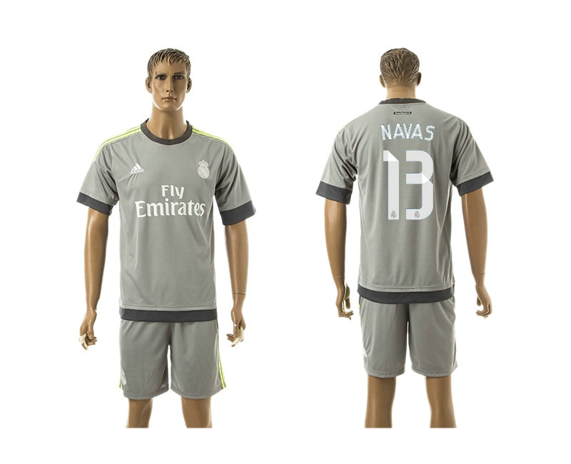 2015-2016 Real Madrid Scccer Uniform Short Sleeves Jersey UCL Away Grey #13 NAVAS