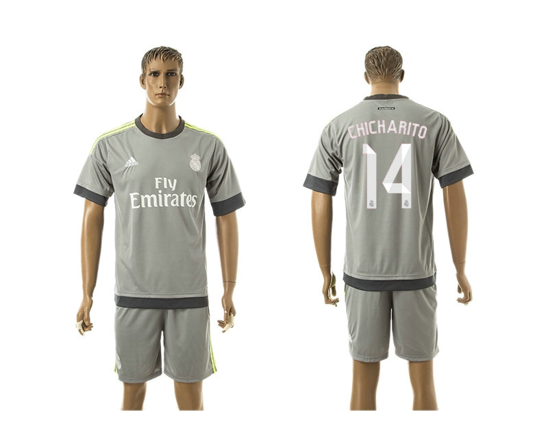 2015-2016 Real Madrid Scccer Uniform Short Sleeves Jersey UCL Away Grey #14 CHICHARITO